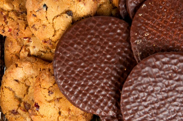 Oatmeal cookies and chocolate wafers — Stock Photo, Image