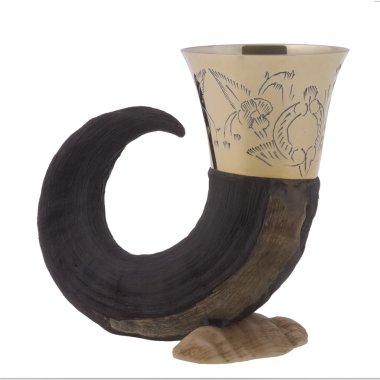 Drinking horn with brass accents clipart