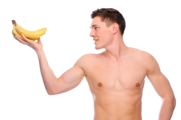 Голый мужчина с фруктами — стоковое фото