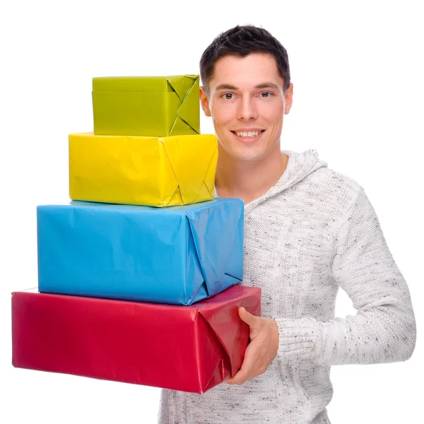 Człowiek z prezentami — Zdjęcie stockowe