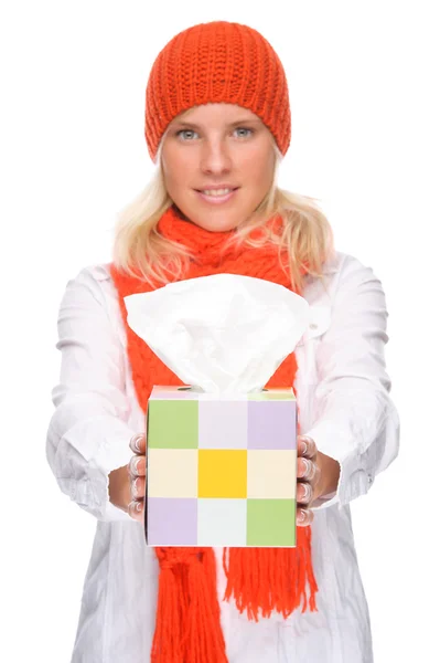 Frau mit Taschentuch — Stockfoto