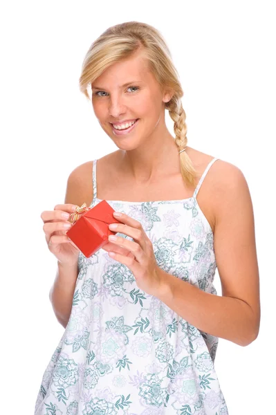 Woman with present — Stock Photo, Image