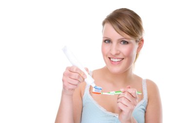 Woman with toothbrush clipart