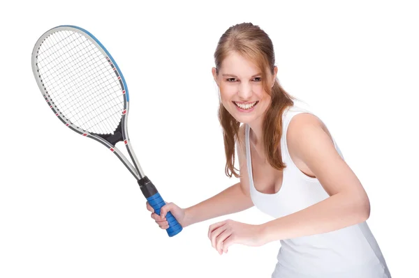 Vrouw met tennisracket — Stockfoto