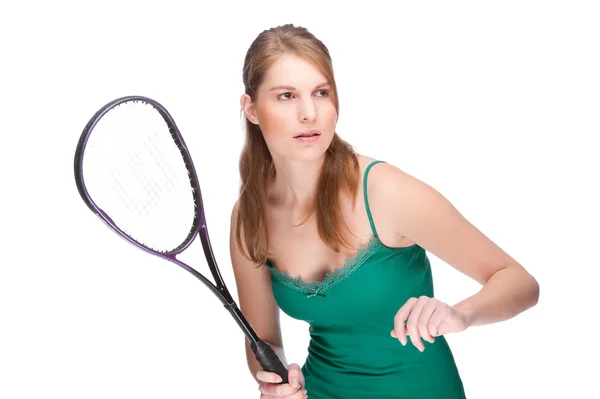 Vrouw met squash racket — Stockfoto