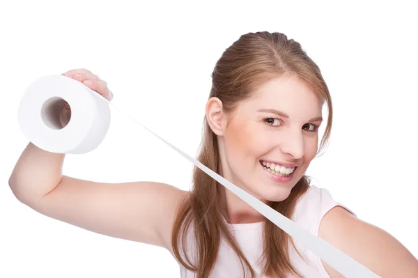 Woman with toilet paper — Stock Photo, Image