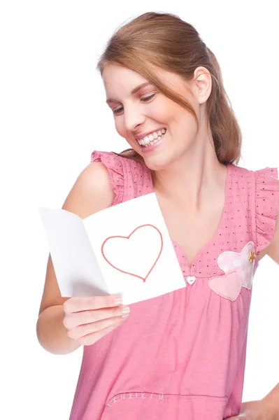 Woman with greeting card — Stock Photo, Image