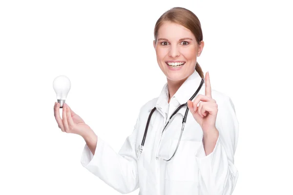 Doctor with bulb — Stock Photo, Image