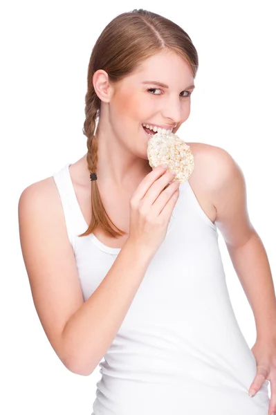 Vrouw eten taart — Stockfoto