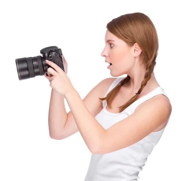 Kobieta fotograf — Zdjęcie stockowe