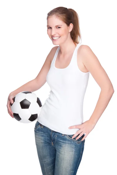 Weiblicher Fußballfan — Stockfoto