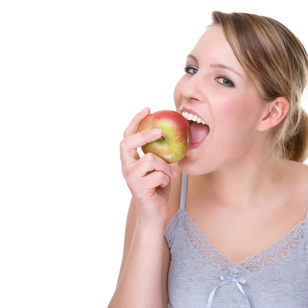Kvinna med äpple — Stockfoto