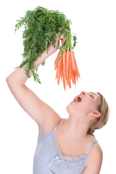 Mulher com cenoura — Fotografia de Stock
