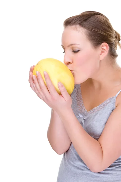 Kvinna med melon — Stockfoto