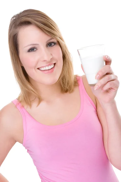 Mujer con vaso de leche — Foto de Stock