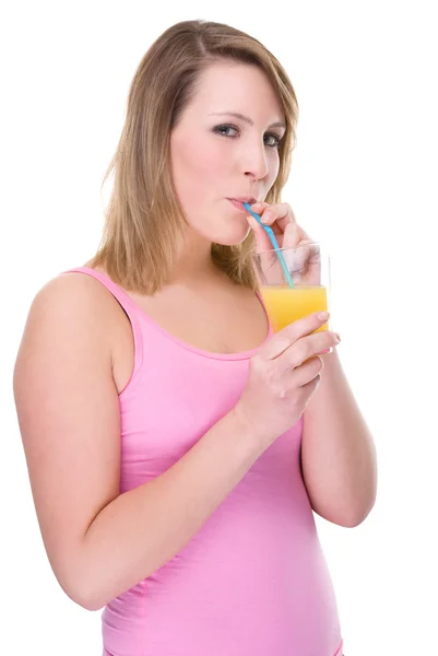 Kobieta z sokiem pomarańczowym — Zdjęcie stockowe