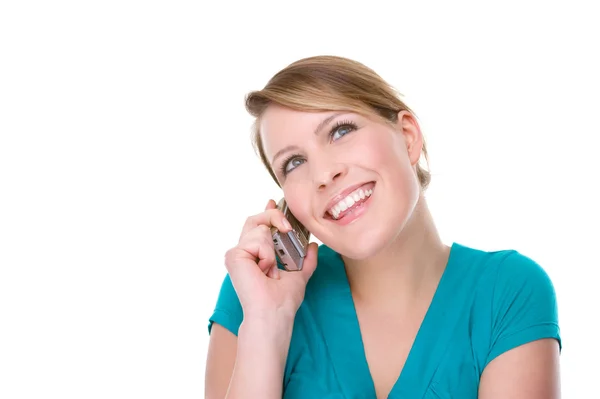 Smiling woman with cell — Stock Photo, Image