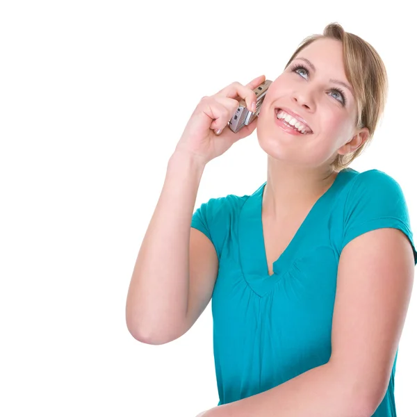 Mujer sonriente con célula — Foto de Stock