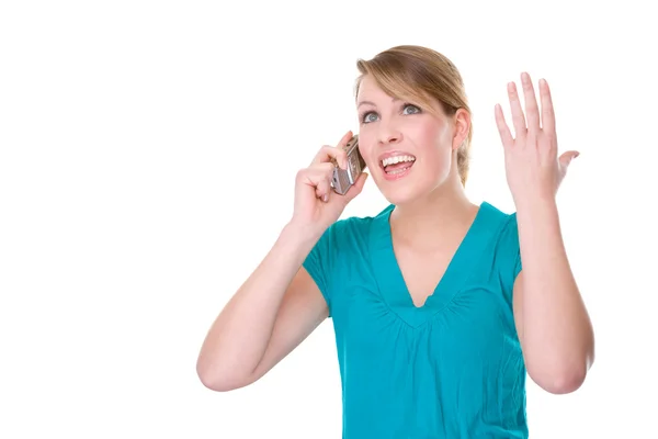 Crying at the phone — Stock Photo, Image