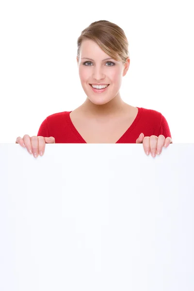Woman with blank sign — Stock Photo, Image