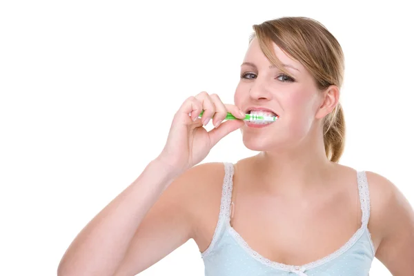 Donna con spazzolino da denti — Foto Stock