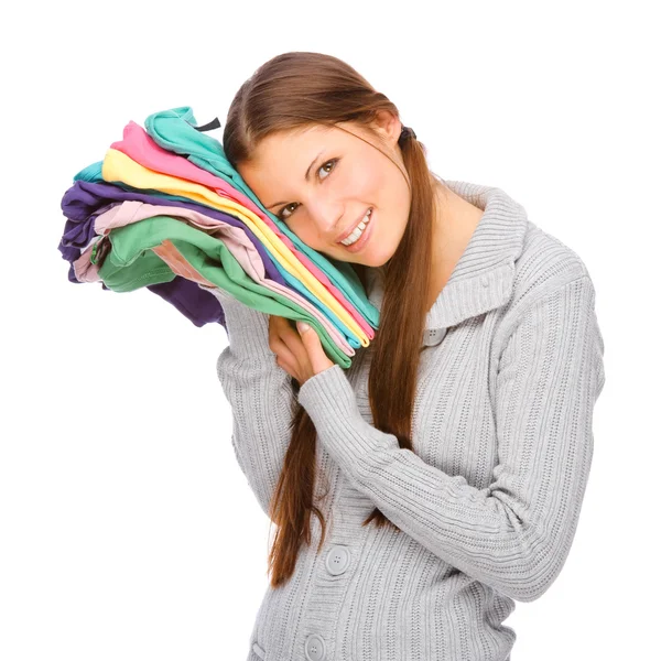 Girl with clothes — Stock Photo, Image