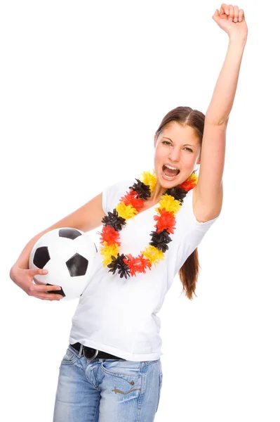 Vrouwelijke voetbal fan — Stockfoto