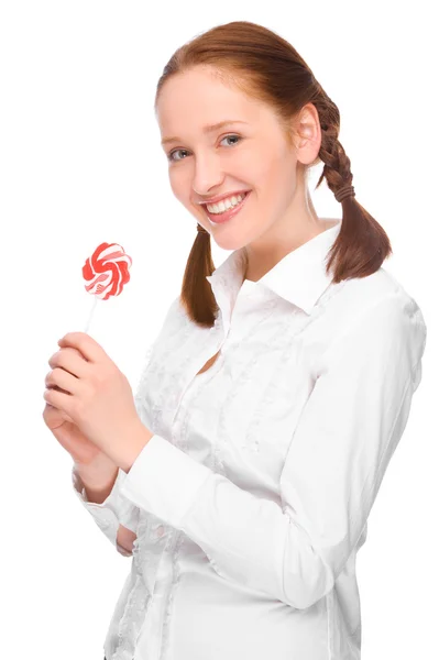 Donna con lecca lecca — Foto Stock