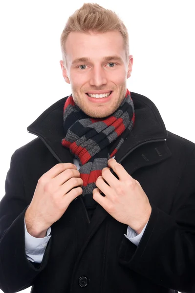 Mladý muž s kabátem — Stock fotografie