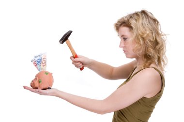 Woman with piggybank clipart