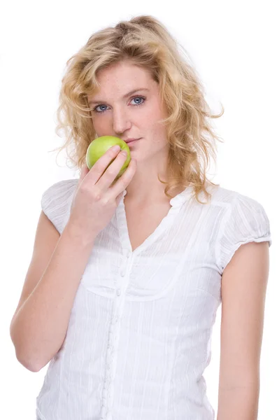 Vrouw met appel — Stockfoto
