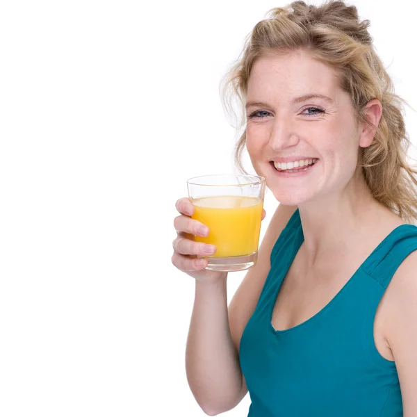 Kvinna med apelsinjuice — Stockfoto