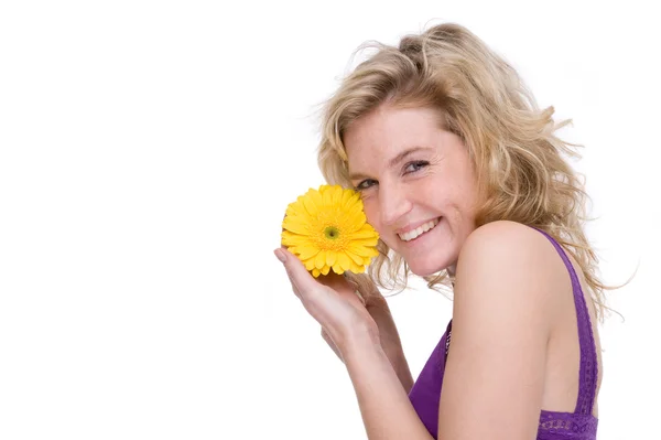 Γυναίκα με ένα λουλούδι — Φωτογραφία Αρχείου