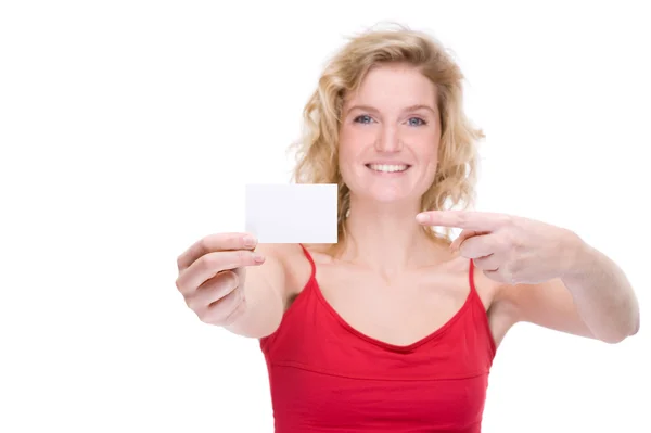Жінка з візитною карткою — стокове фото