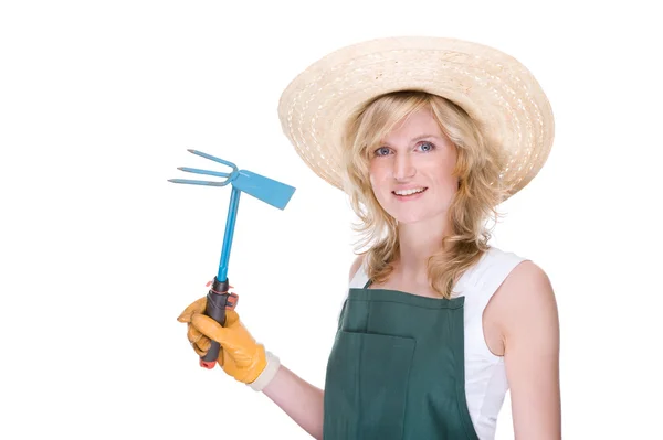Gardener with rake — Zdjęcie stockowe