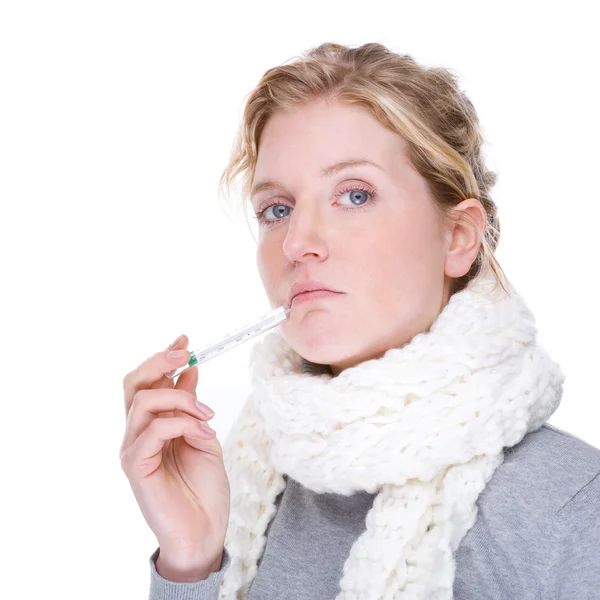 Woman with clinical thermometer — Stock Photo, Image