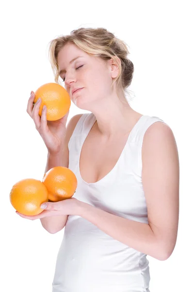 Kobieta z orange — Zdjęcie stockowe