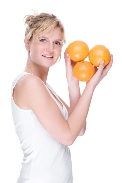 Vrouw met oranje — Stockfoto
