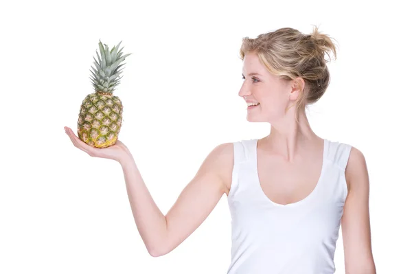 Kobieta z ananasem — Zdjęcie stockowe