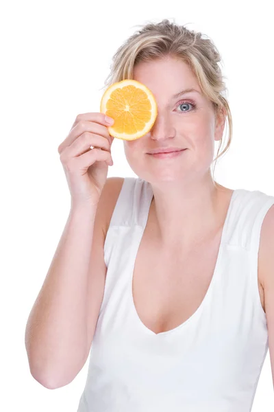Mujer con naranja — Foto de Stock
