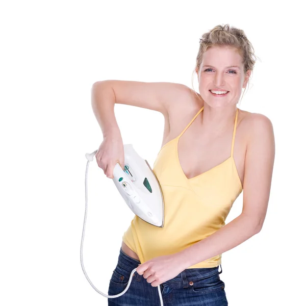 Woman with electric iron — Stock Photo, Image