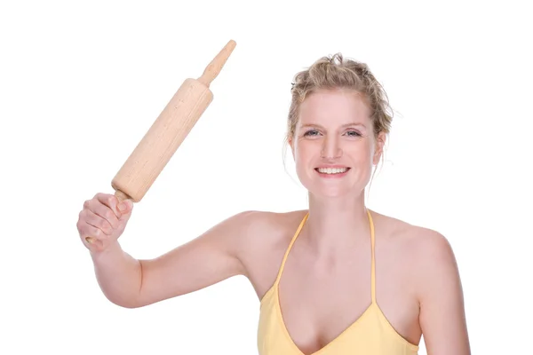 Woman with rolling pin — Stock Photo, Image