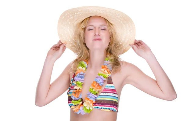 Happy bikini girl with lei — Stock Photo, Image