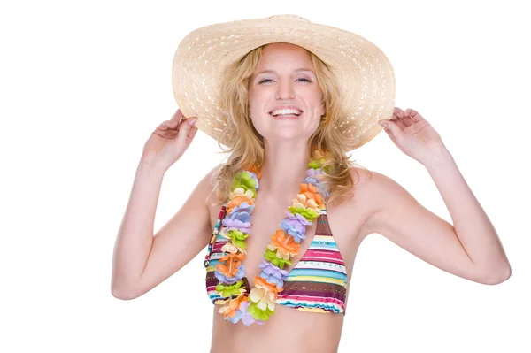 Chica bikini feliz con lei —  Fotos de Stock
