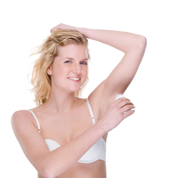 Woman with deodorant — Stock Photo, Image