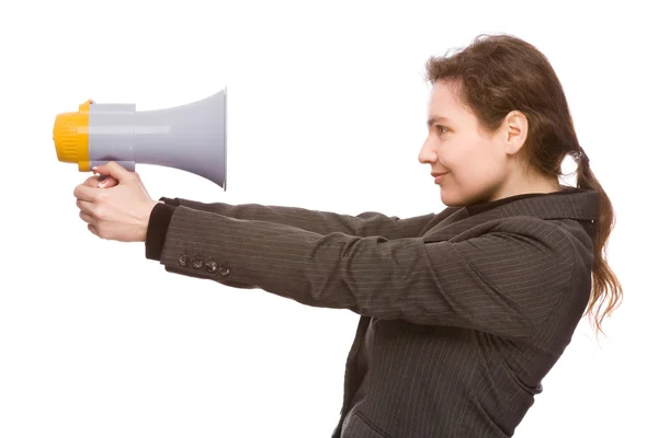 Woman with bullhorn — Stock Photo, Image