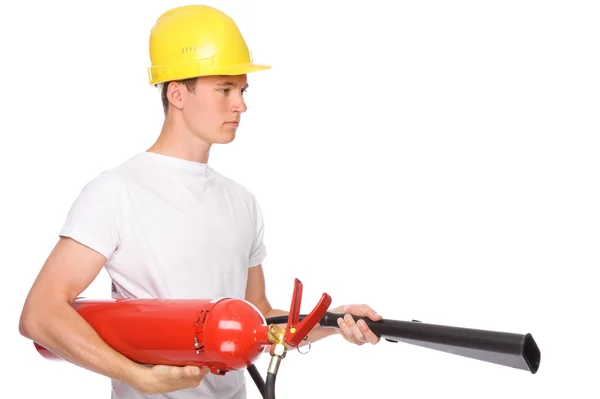 Man with extinguisher — Stock Photo, Image