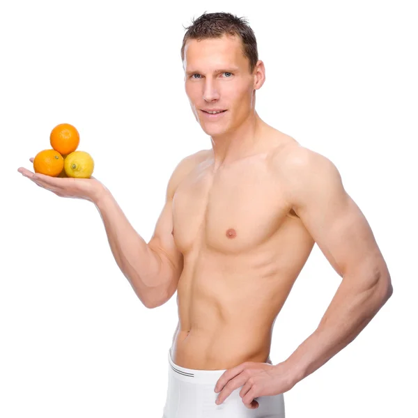 Adam meyve ile — Stok fotoğraf