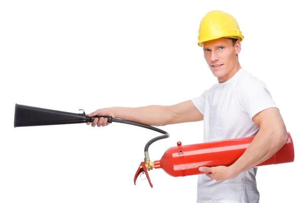 Man with extinguisher — Stock Photo, Image