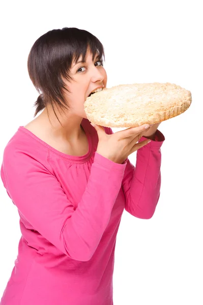 Woman with big cake — Stock Photo, Image